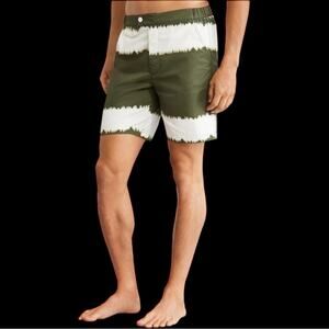Brooks Brothers Men’s Newport 7" Tie-Dye Print Swim Trunks Green Zipper Fly Sz M